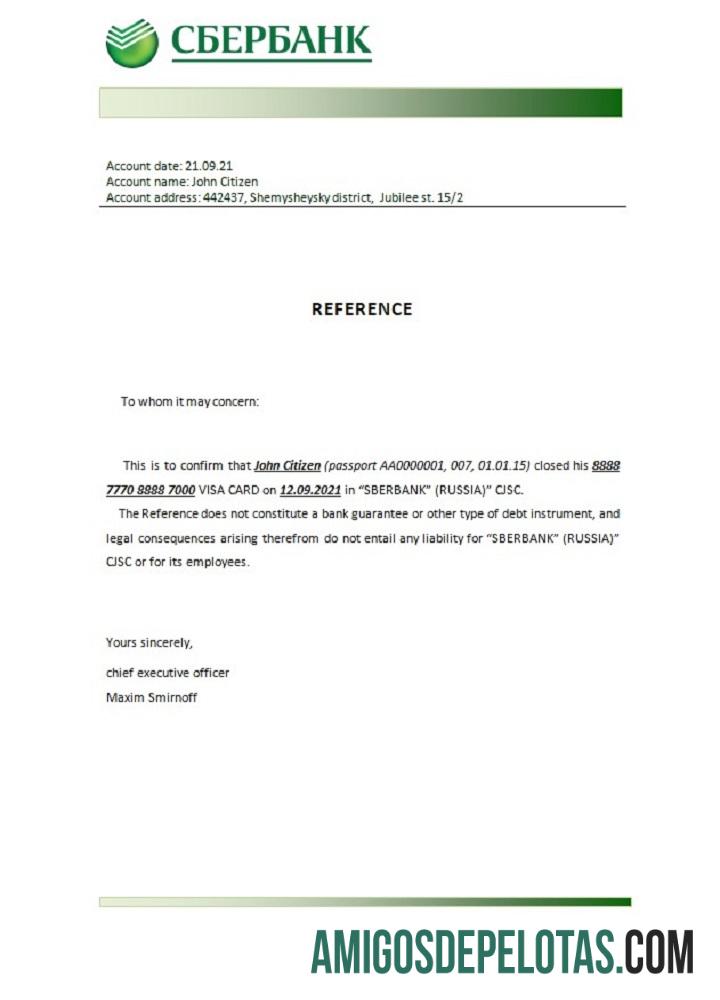 Referência de fechamento do Sberbank na Rússia modelo